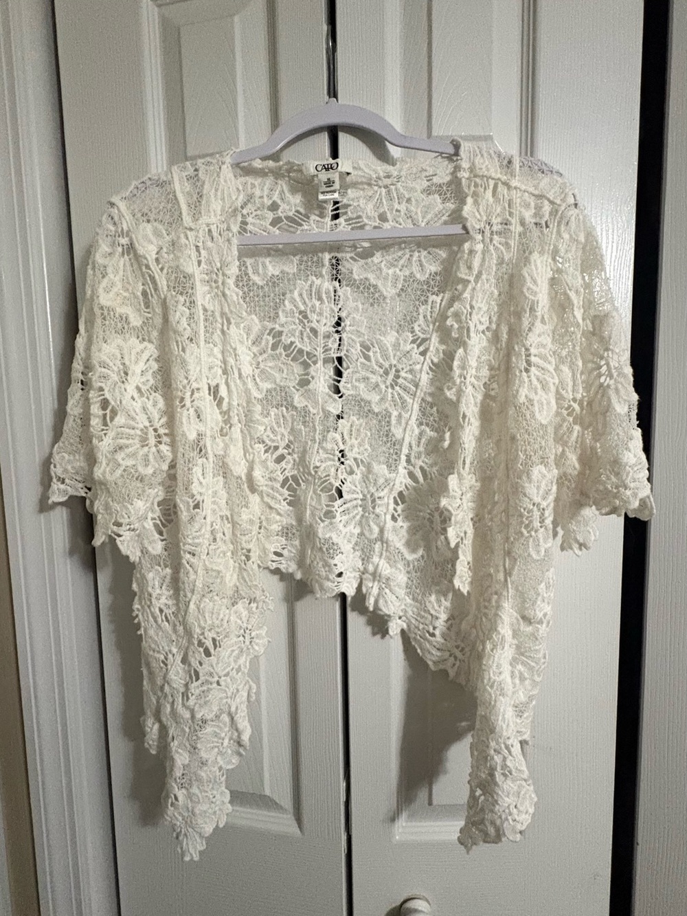 Cato Cream Floral Crochet Open-Front Shrug
